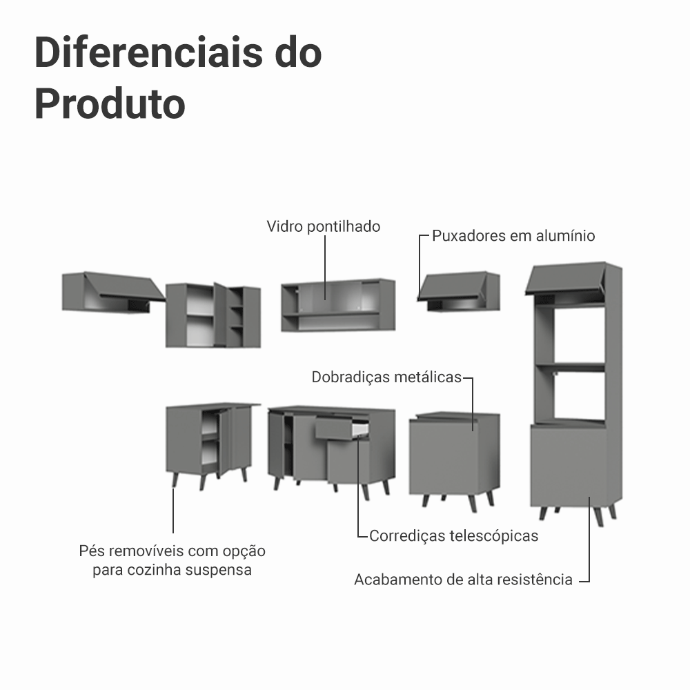 Armário de Cozinha Completa de Canto 465cm Cinza Nice Madesa 04