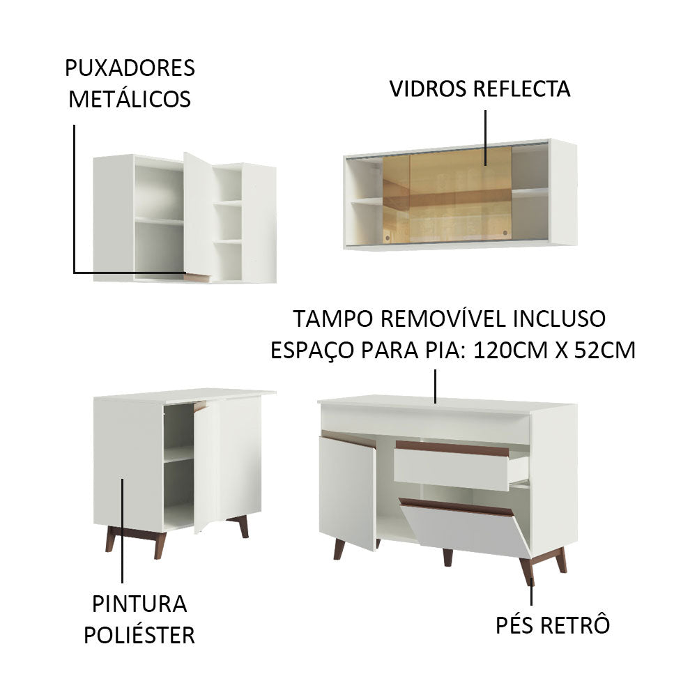 Armário de Cozinha Completa de Canto 262cm Branco Reims Madesa 01