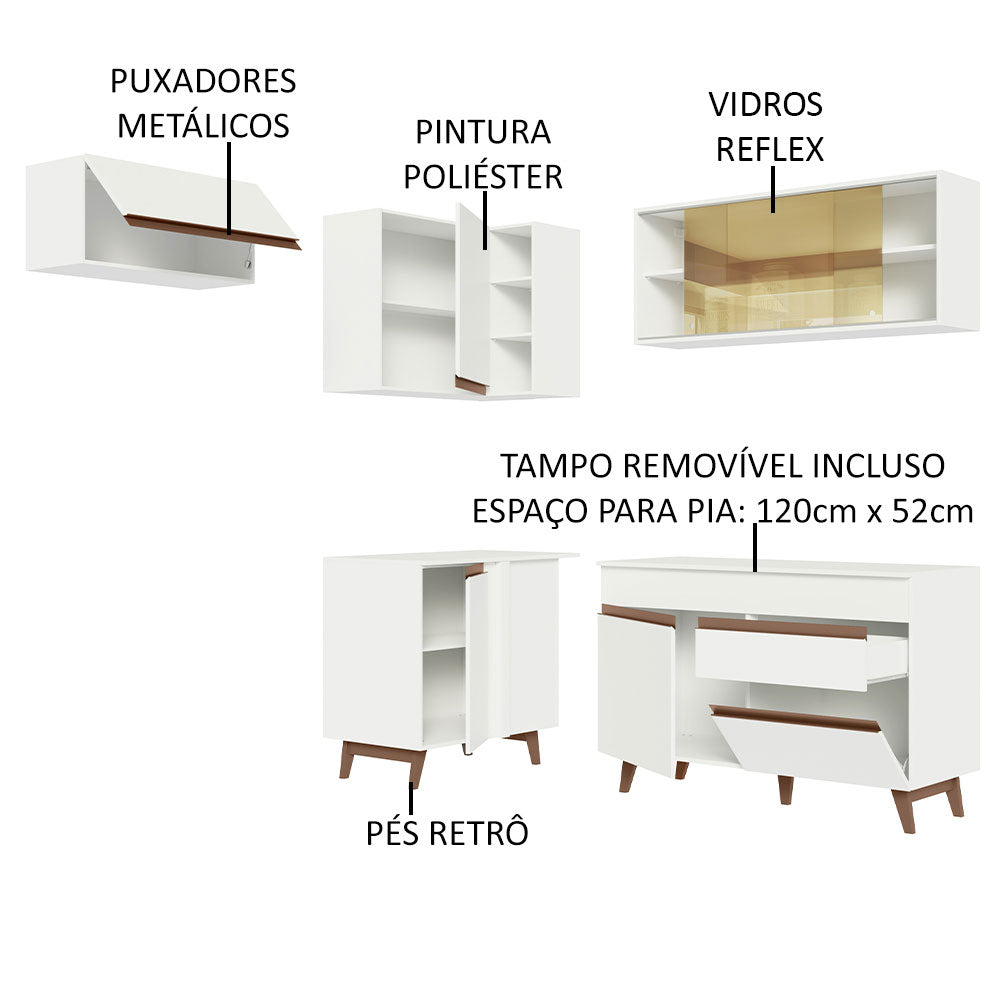 Armário de Cozinha Completa de Canto 332cm Branco Reims Madesa 03