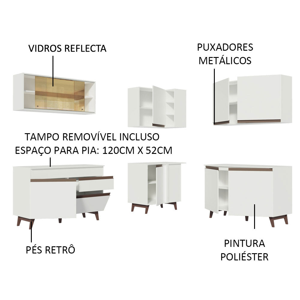 Armário de Cozinha Completa de Canto 382cm Branco Reims Madesa 01