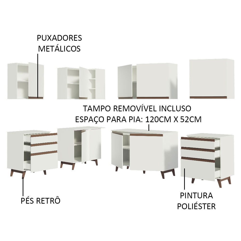 Armário de Cozinha Completa de Canto 382cm Branco Reims Madesa 02