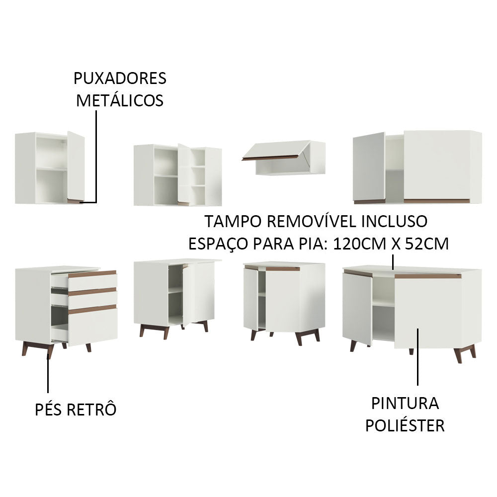 Armário de Cozinha Completa de Canto 392cm Branco Reims Madesa 02