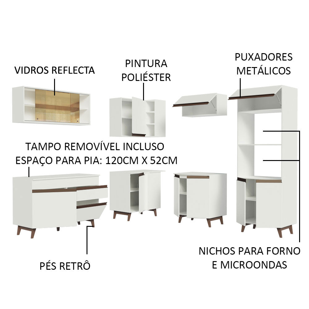 Armário de Cozinha Completa de Canto 402cm Branco Reims Madesa 01