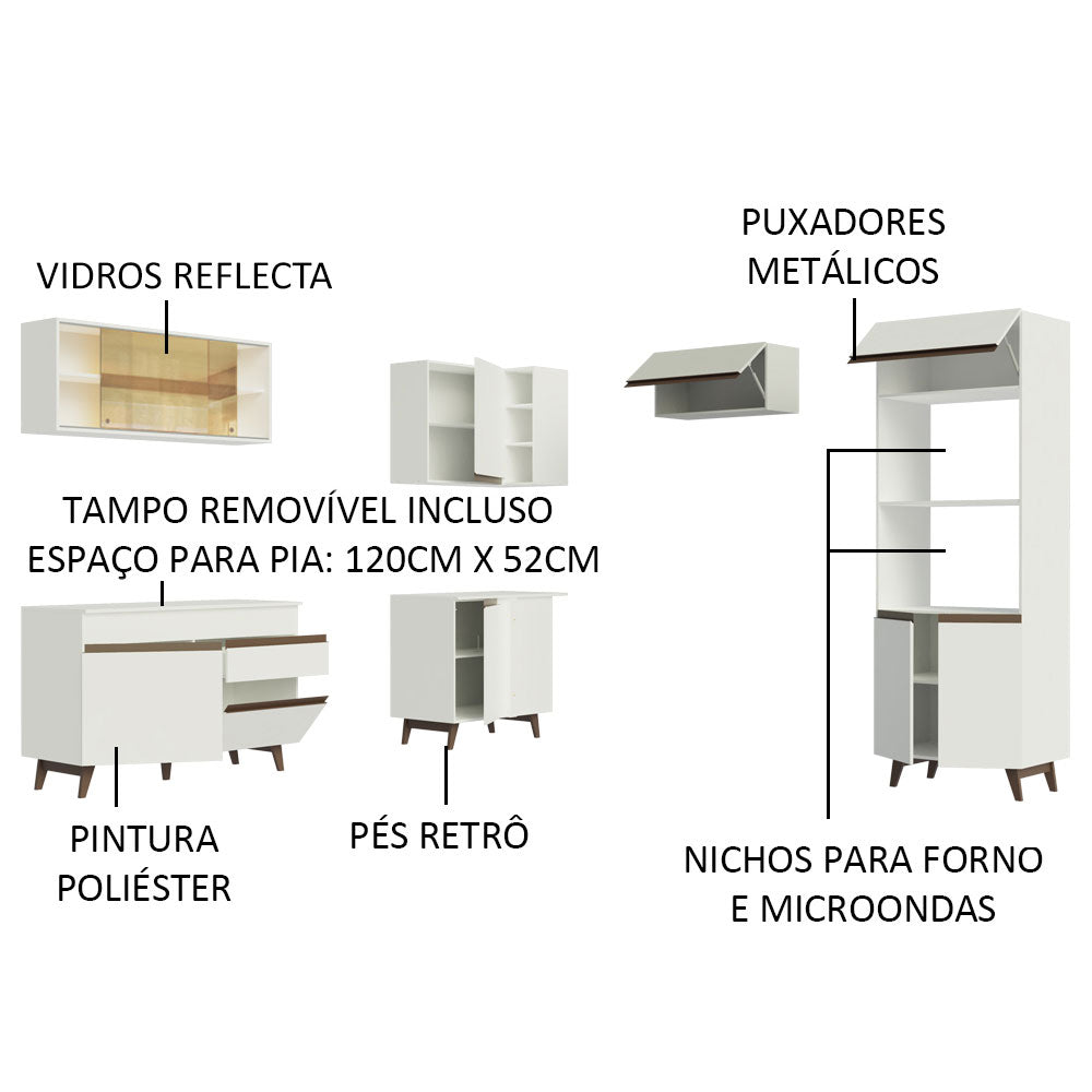 Armário de Cozinha Completa de Canto 402cm Branco Reims Madesa 02