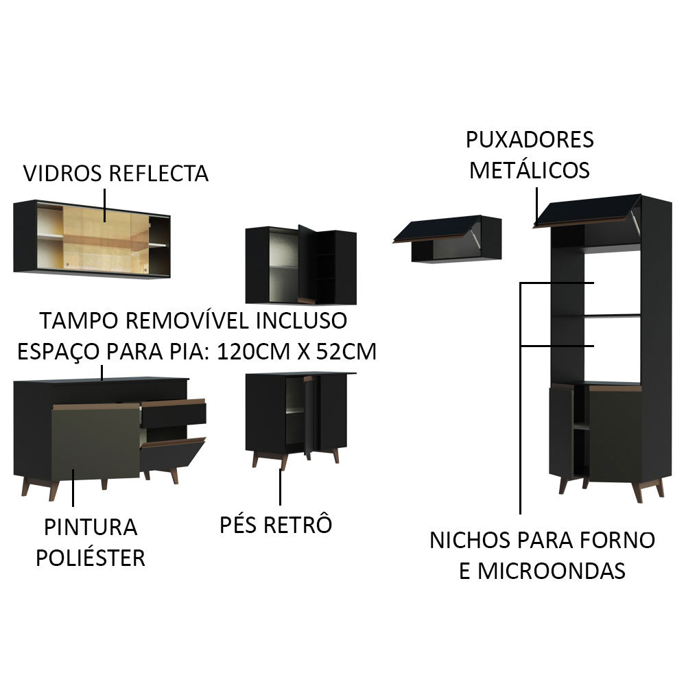 Armário de Cozinha Completa de Canto 402cm Preto Reims Madesa 02