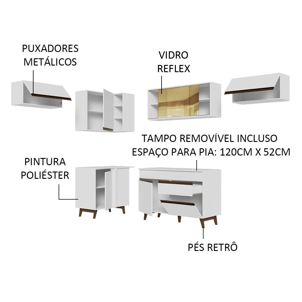 Armário de Cozinha Completa de Canto 402cm Branco Reims Madesa 04