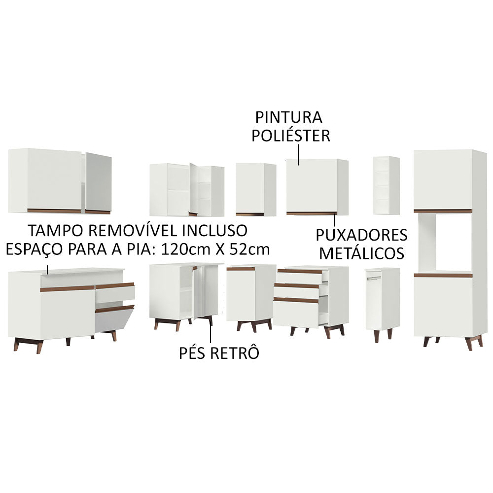 Armário de Cozinha Completa de Canto 437cm Branco Reims Madesa 01