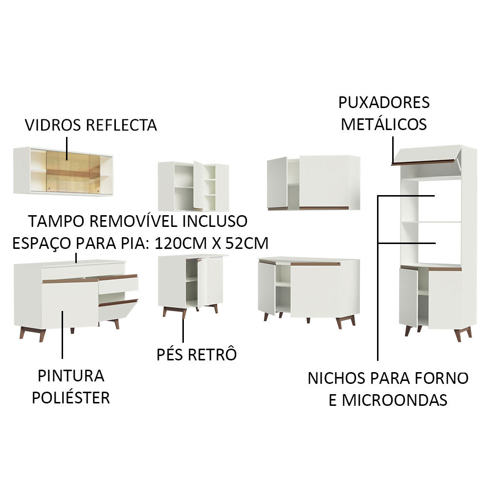 Armário de Cozinha Completa de Canto 452cm Branco Reims Madesa 01