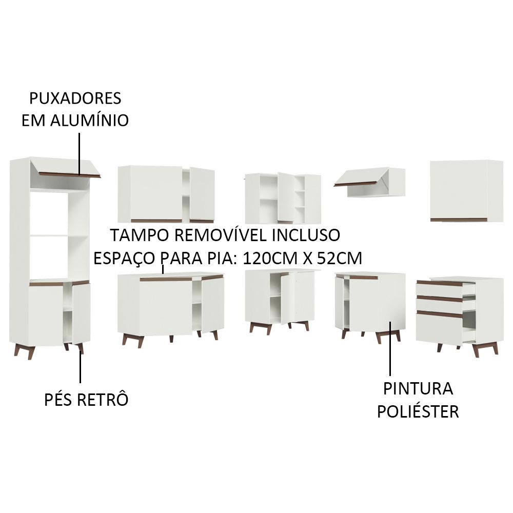 Armário de Cozinha Completa de Canto 462cm Branco Reims Madesa 01