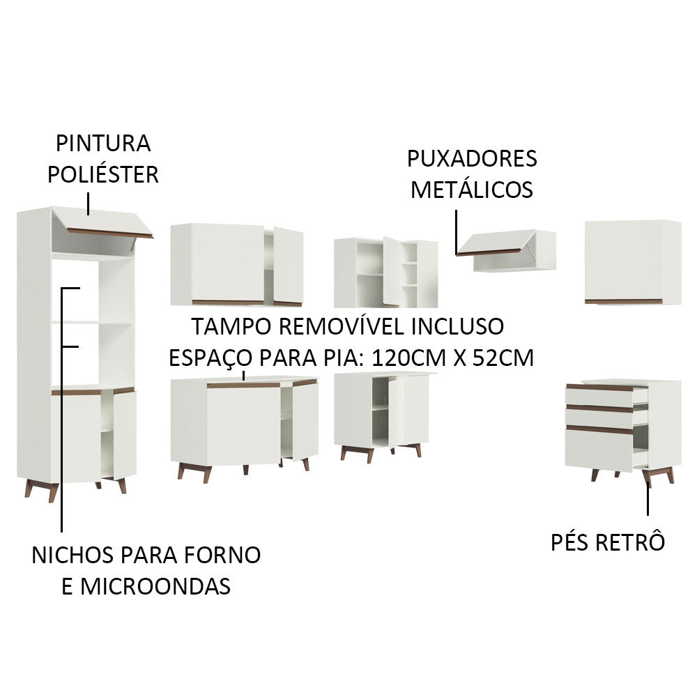 Armário de Cozinha Completa de Canto 462cm Branco Reims Madesa 02