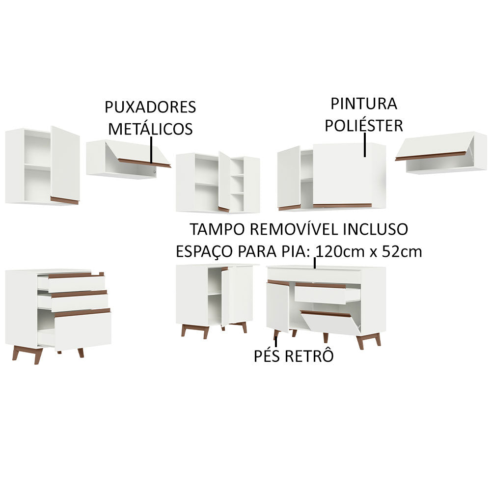 Armário de Cozinha Completa de Canto 462cm Branco Reims Madesa 03