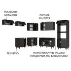 Armário de Cozinha Completa de Canto 472cm Preto Reims Madesa 01