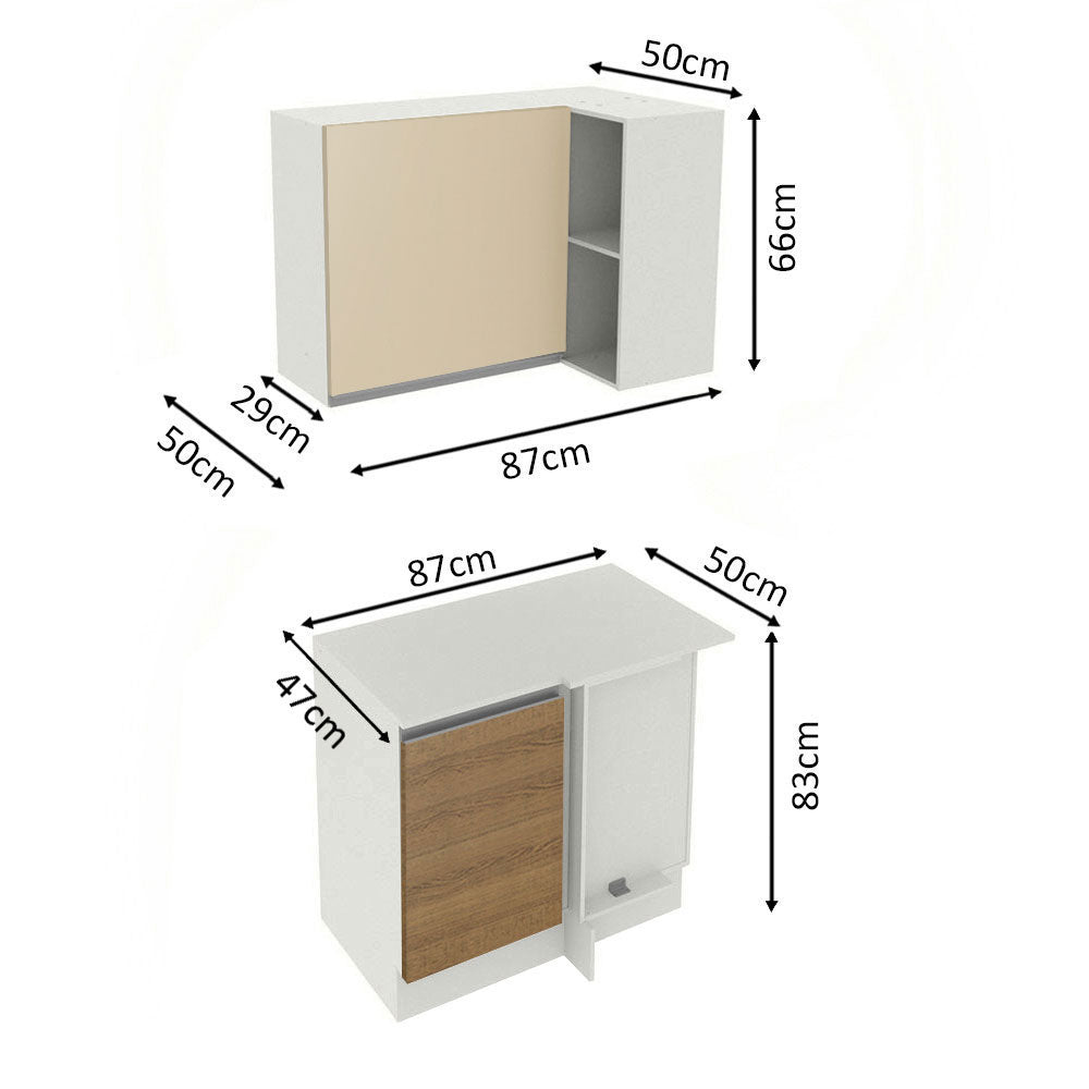 Kit Canto Reto Madesa Smart 2 Portas e Nicho com tampo Rustic/Crema/Branco