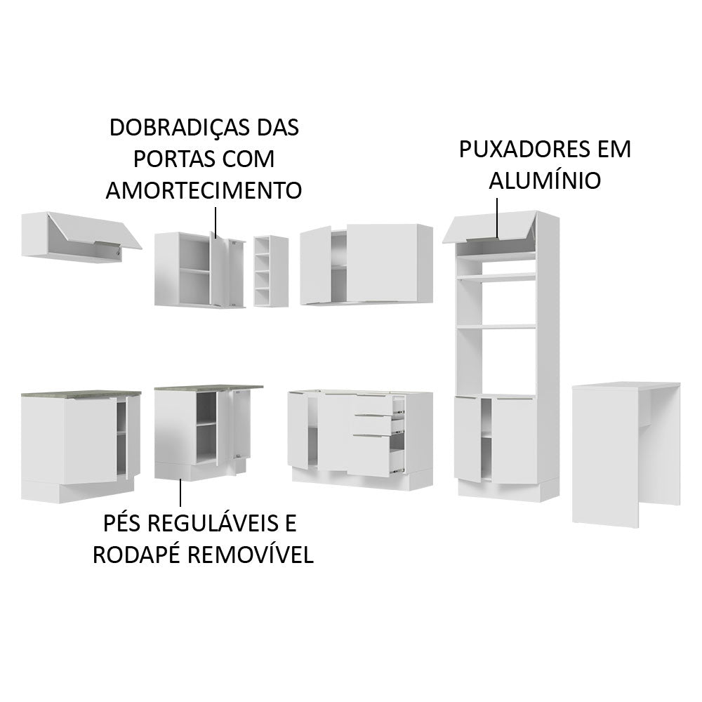Armário de Cozinha Completa de Canto 489cm Branco Stella Madesa