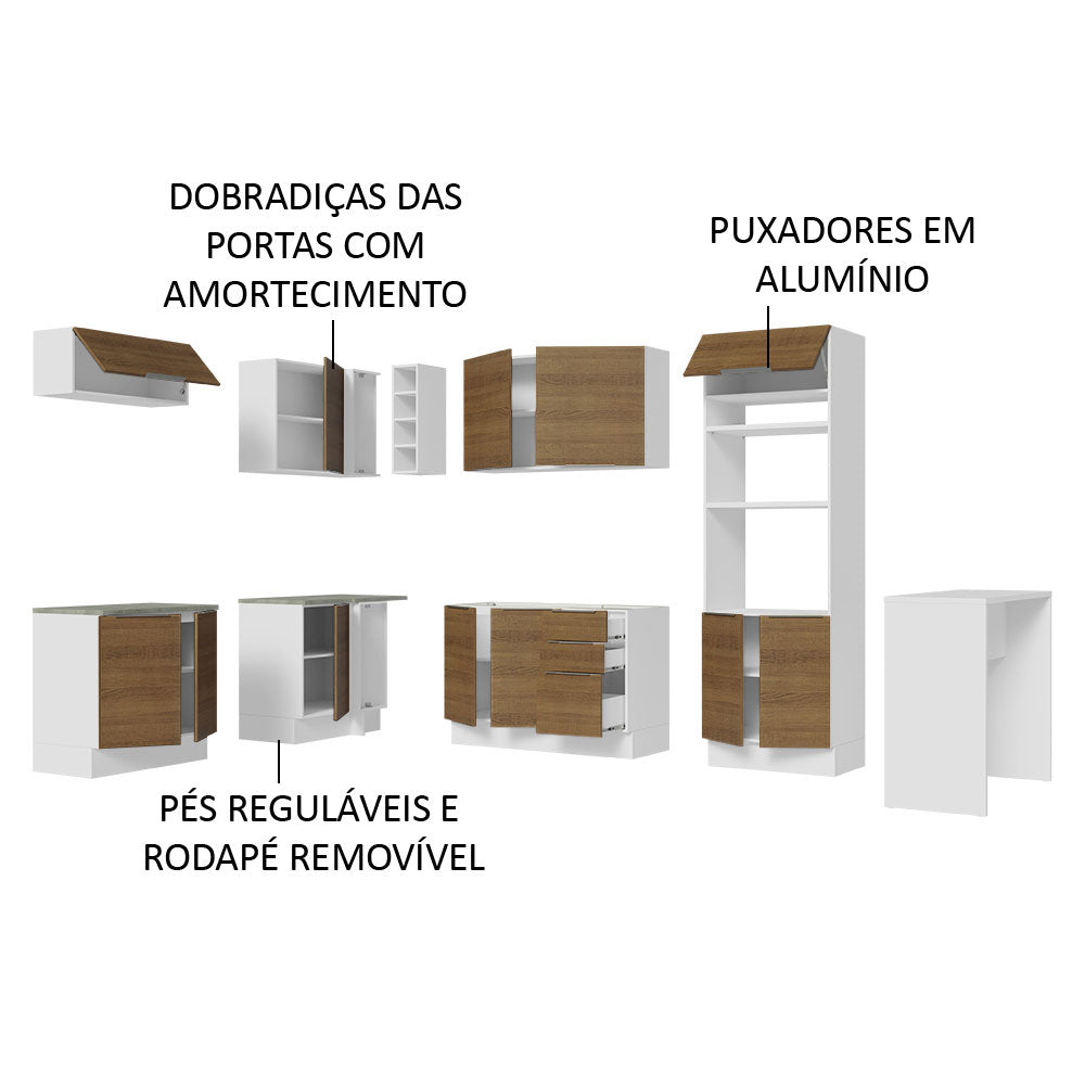 Armário de Cozinha Completa de Canto 489cm Branco/Rustic Stella Madesa