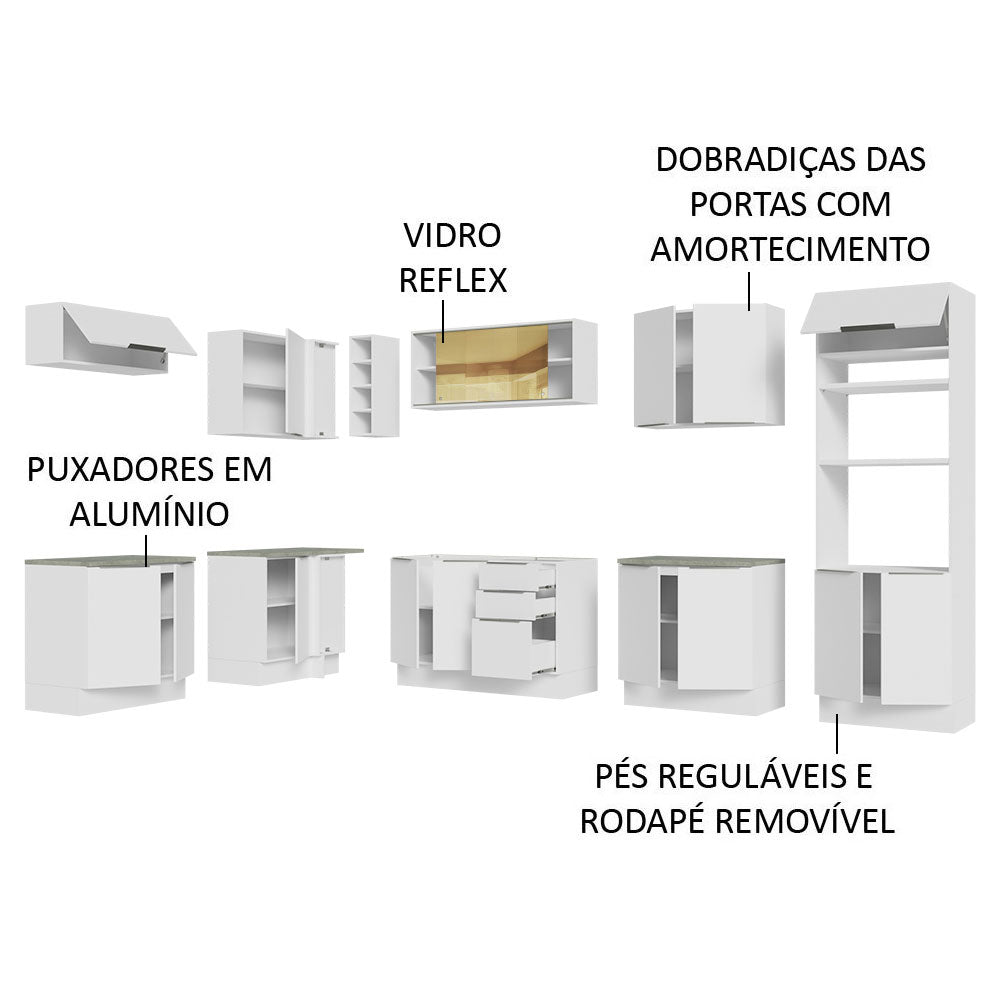 Armário de Cozinha Completa de Canto 499cm Branco Stella Madesa 03