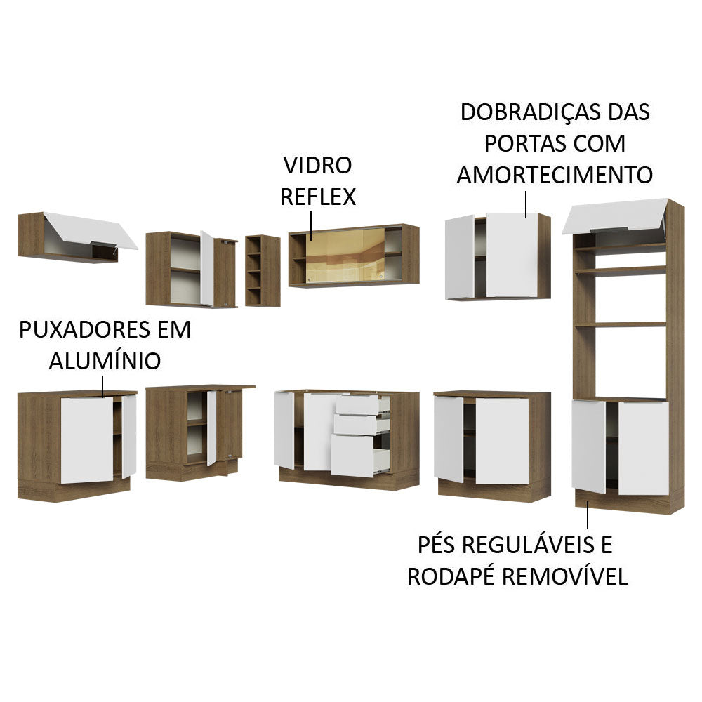 Armário de Cozinha Completa de Canto 499cm Rustic/Branco Stella Madesa 03