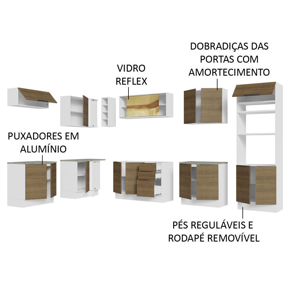 Armário de Cozinha Completa de Canto 499cm Branco/Rustic Stella Madesa 03