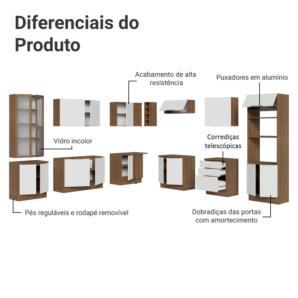 Armário de Cozinha Completa 549cm Rustic/Branco Stella Madesa 01