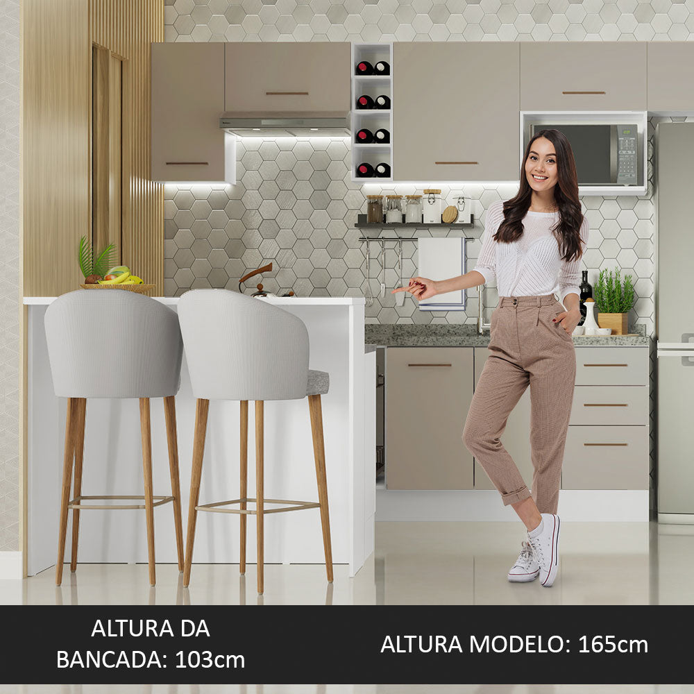 Ilha de Cozinha com Bancada e Balcão 120 cm Branco/Crema Agata Madesa