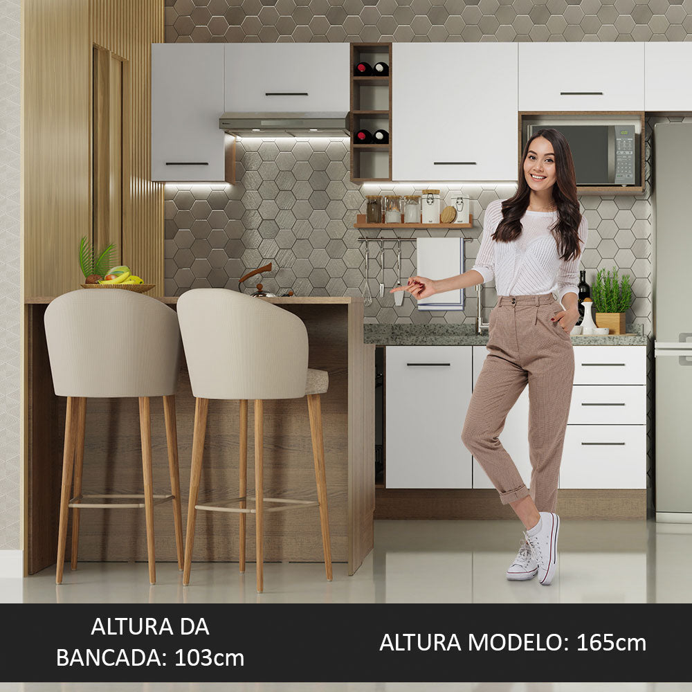 Ilha de Cozinha com Bancada e Balcão 120 cm Rustic/Branco Agata Madesa