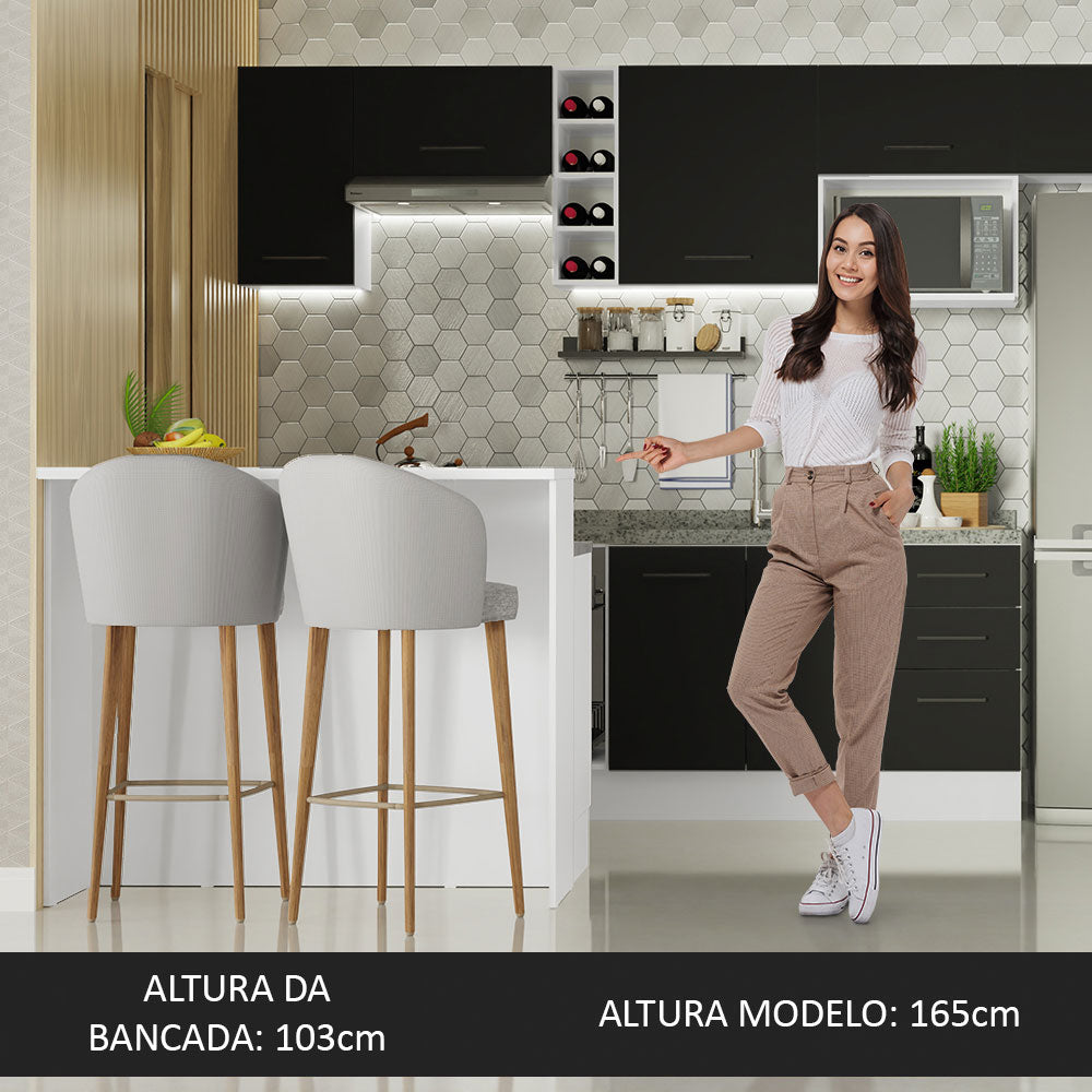 Ilha de Cozinha com Bancada e Balcão 120 cm Branco/Preto Agata Madesa