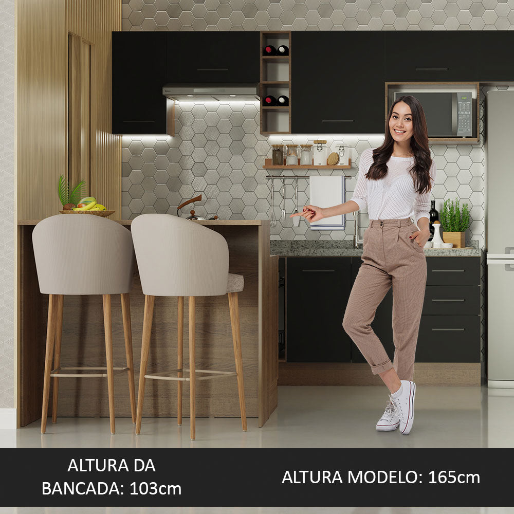 Ilha de Cozinha com Bancada e Balcão 120 cm Rustic/Preto Agata Madesa