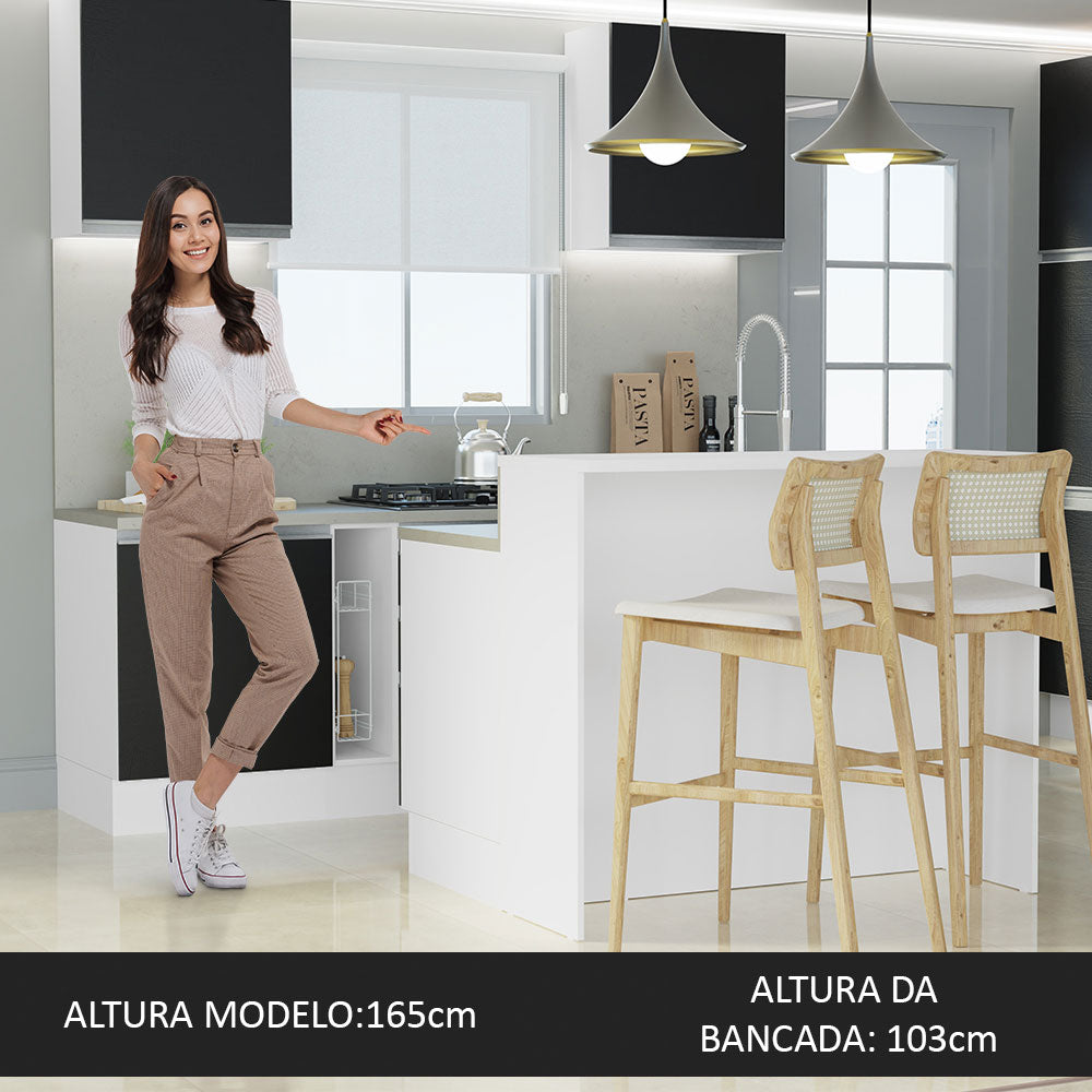 Ilha de Cozinha com Bancada e Balcão 120 cm Branco/Preto Glamy Madesa