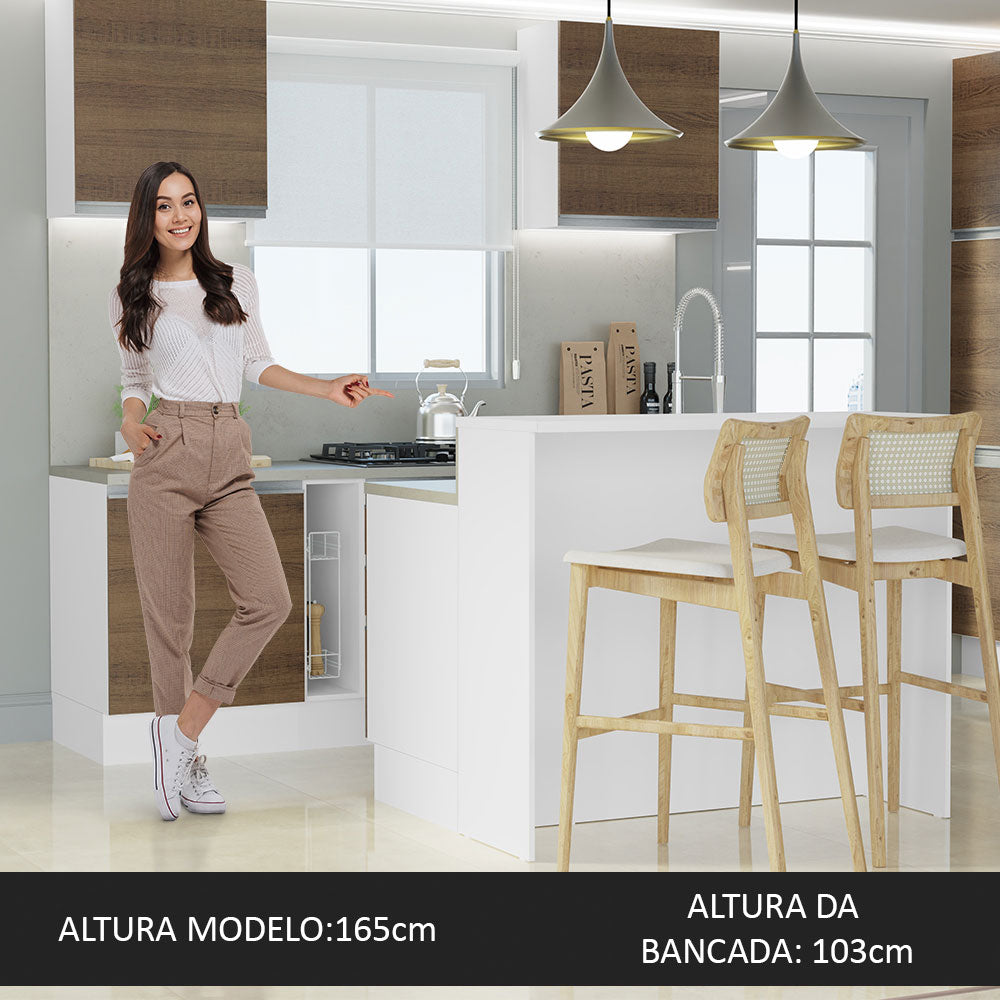 Ilha de Cozinha com Bancada e Balcão 120 cm Branco/Rustic Glamy Madesa