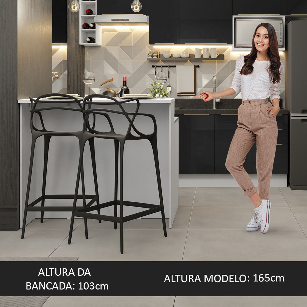 Ilha de Cozinha com Bancada e Balcão 120 cm Branco/Preto Lux Madesa