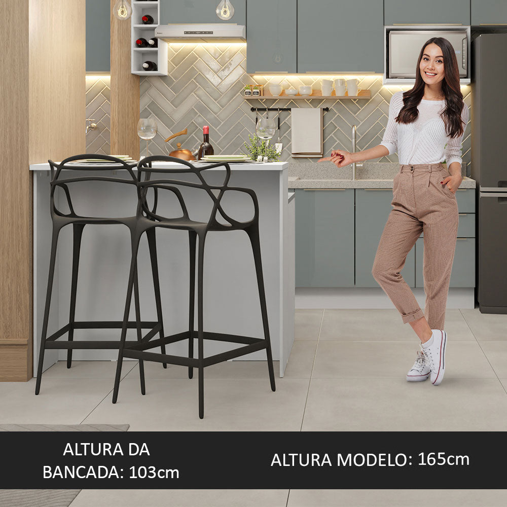 Ilha de Cozinha com Bancada e Balcão 120 cm Branco/Cinza Lux Madesa