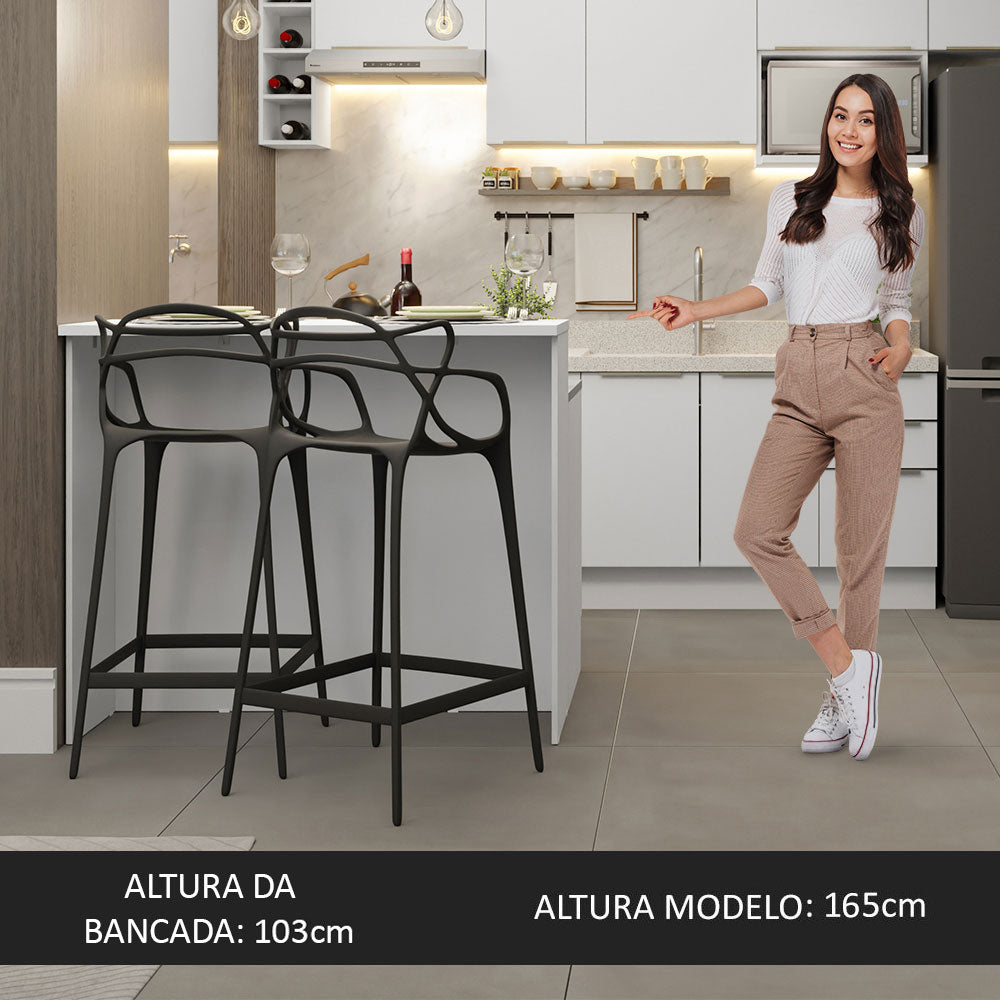 Ilha de Cozinha com Bancada e Balcão 120 cm Branco Lux Madesa