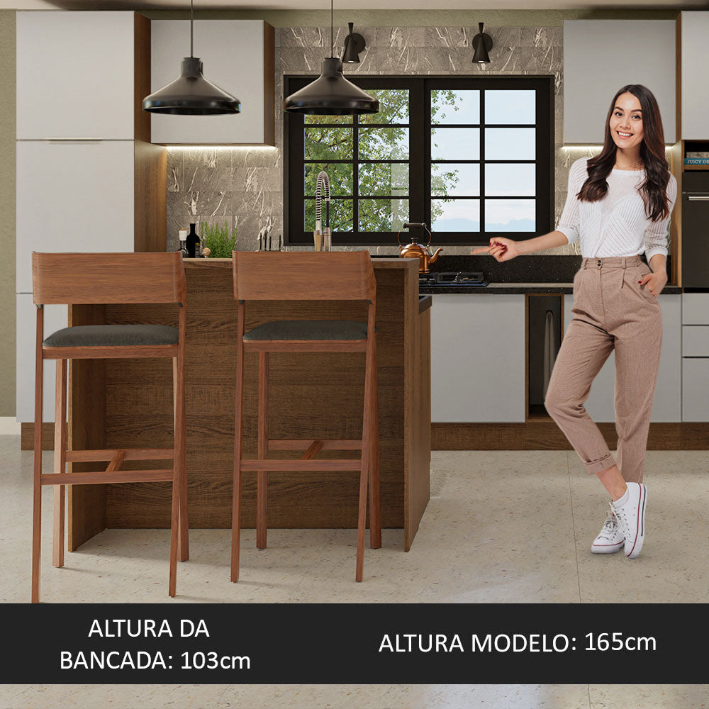 Ilha de Cozinha com Bancada e Balcão 120 cm Rustic/Branco Stella Madesa