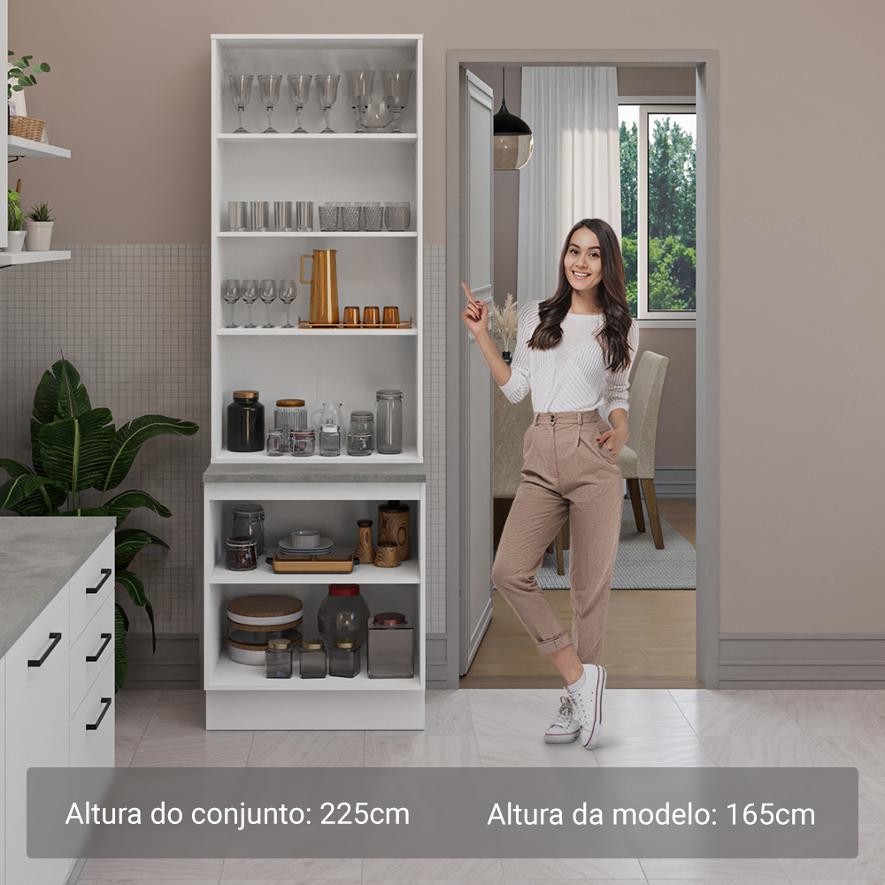 Kit Balcão + Cristaleira 70cm Branco Agata Madesa 01