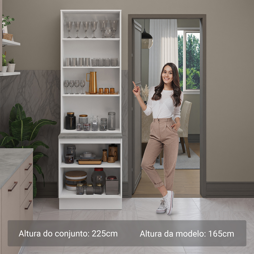 Kit Balcão + Cristaleira 70cm Branco/Crema Agata Madesa 01