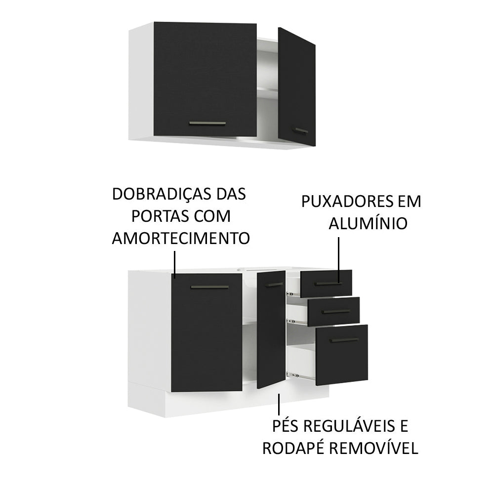 Armário de Cozinha Compacta 120cm Branco/Preto Agata Madesa 01