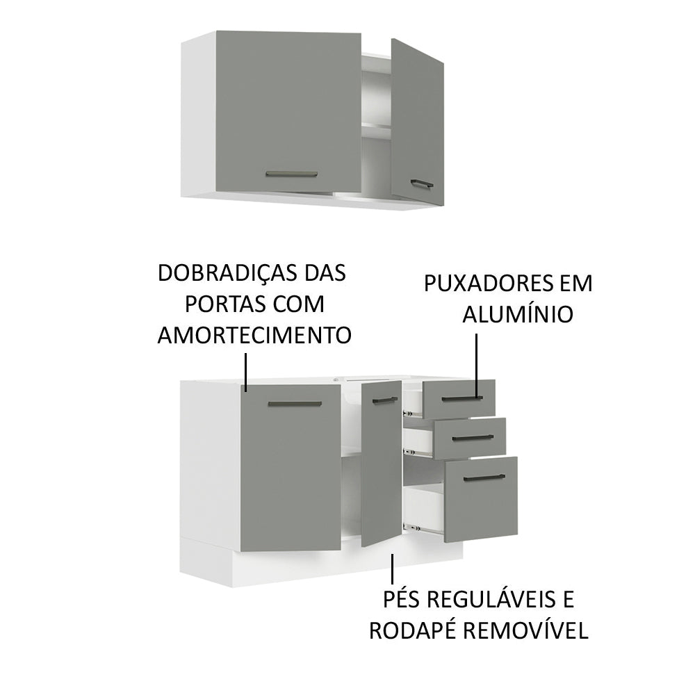 Armário de Cozinha Compacta 120cm Branco/Cinza Agata Madesa 01