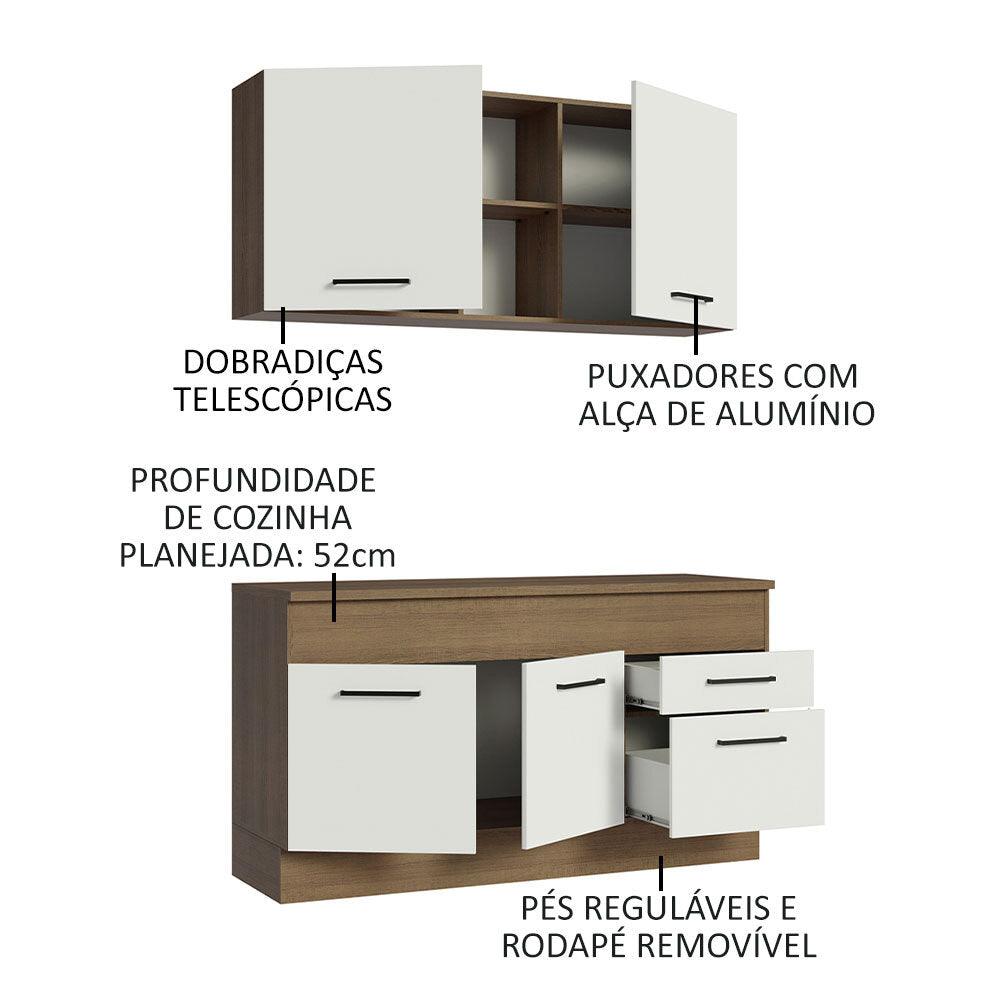 Armário de Cozinha Compacta 150cm Rustic/Branco Agata Madesa 01