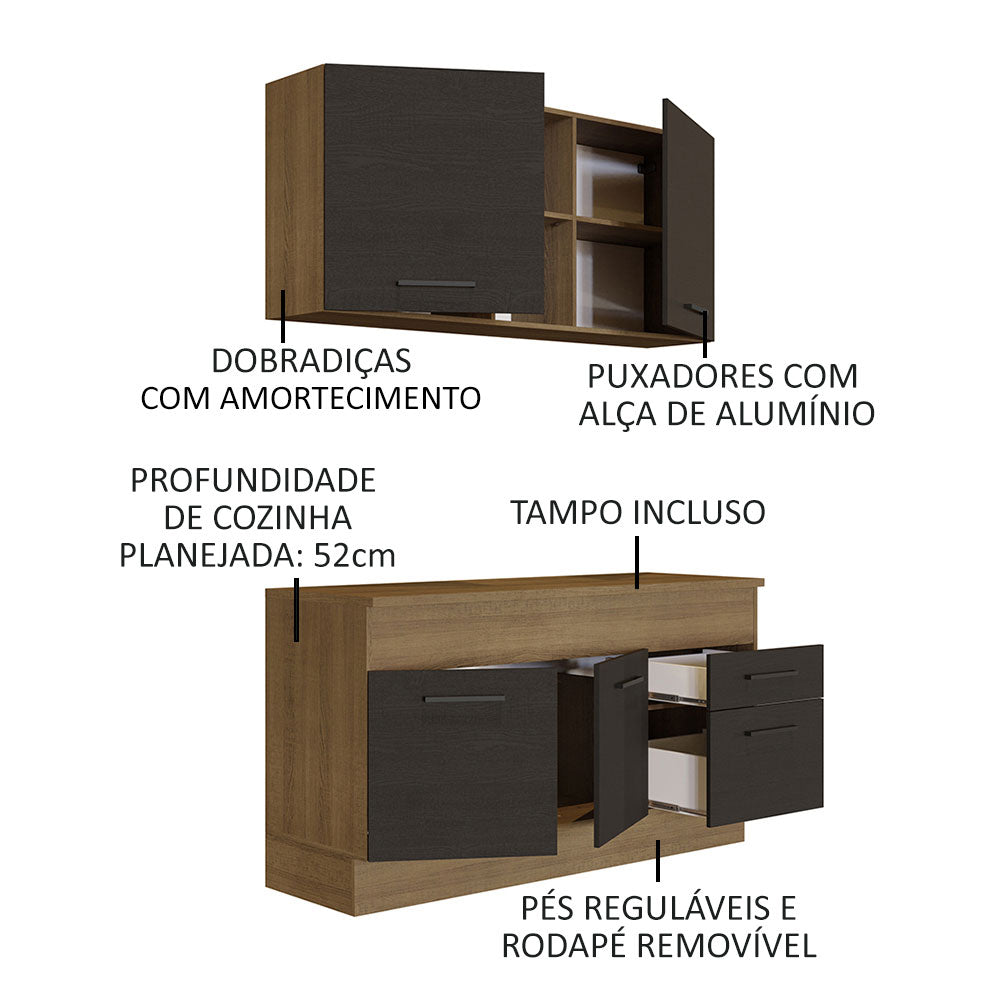 Armário de Cozinha Compacta 150cm Rustic/Preto Agata Madesa 01