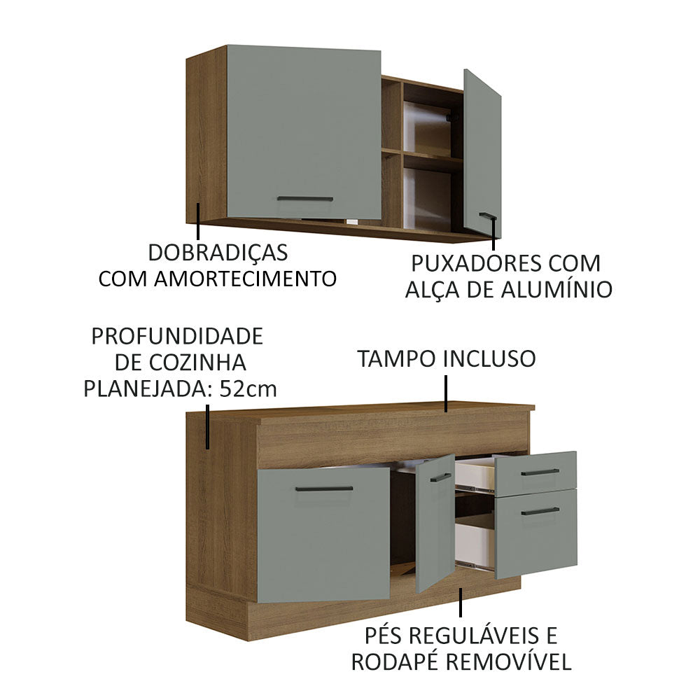 Armário de Cozinha Compacta 150cm Rustic/Cinza Agata Madesa 01
