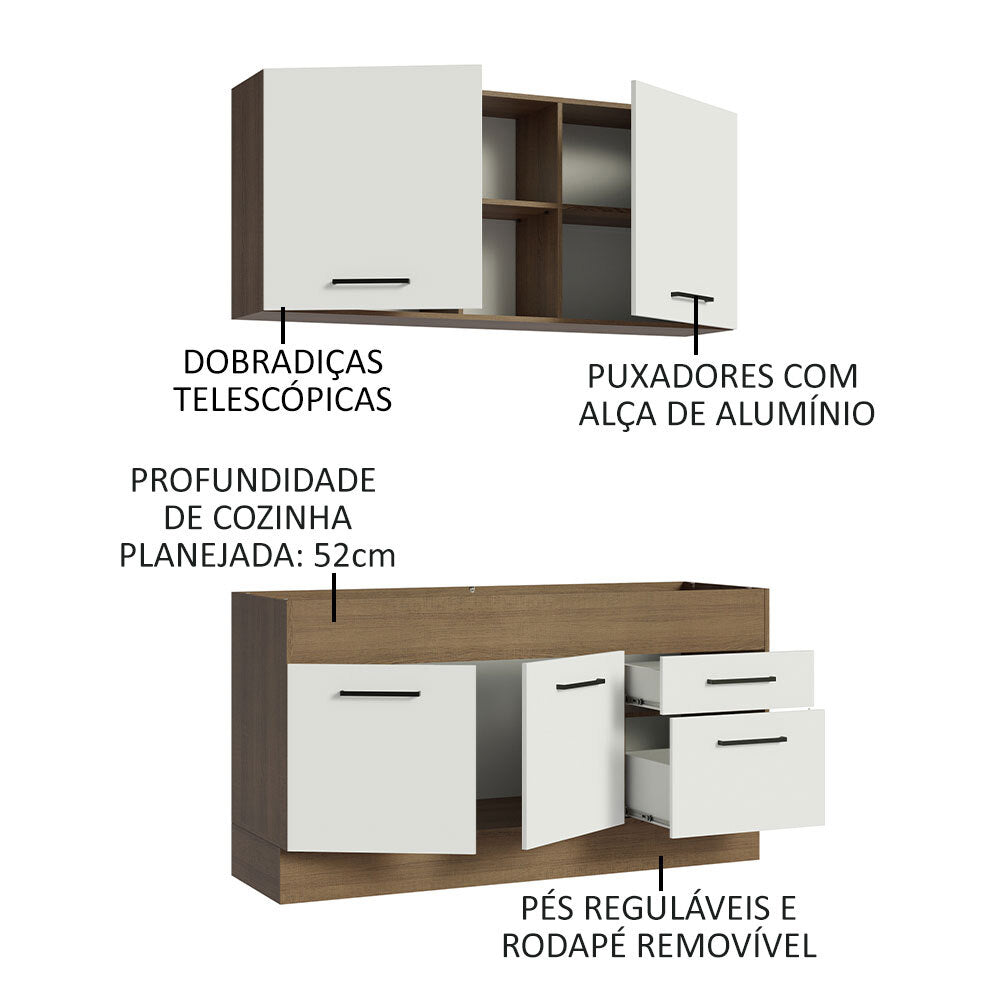 Armário de Cozinha Compacta 150cm Rustic/Branco Agata Madesa 02