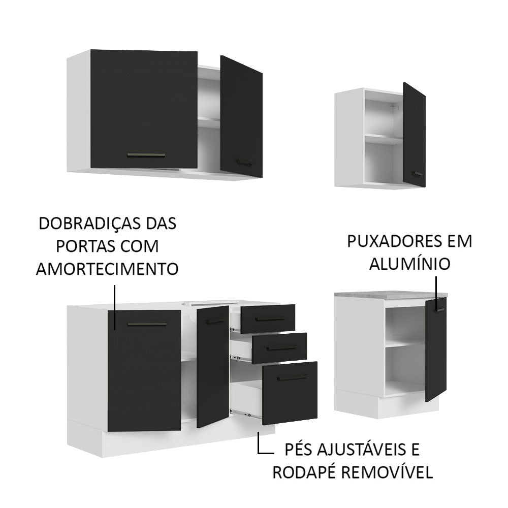 Armário de Cozinha Compacta 180cm Branco Preto Agata Madesa 01