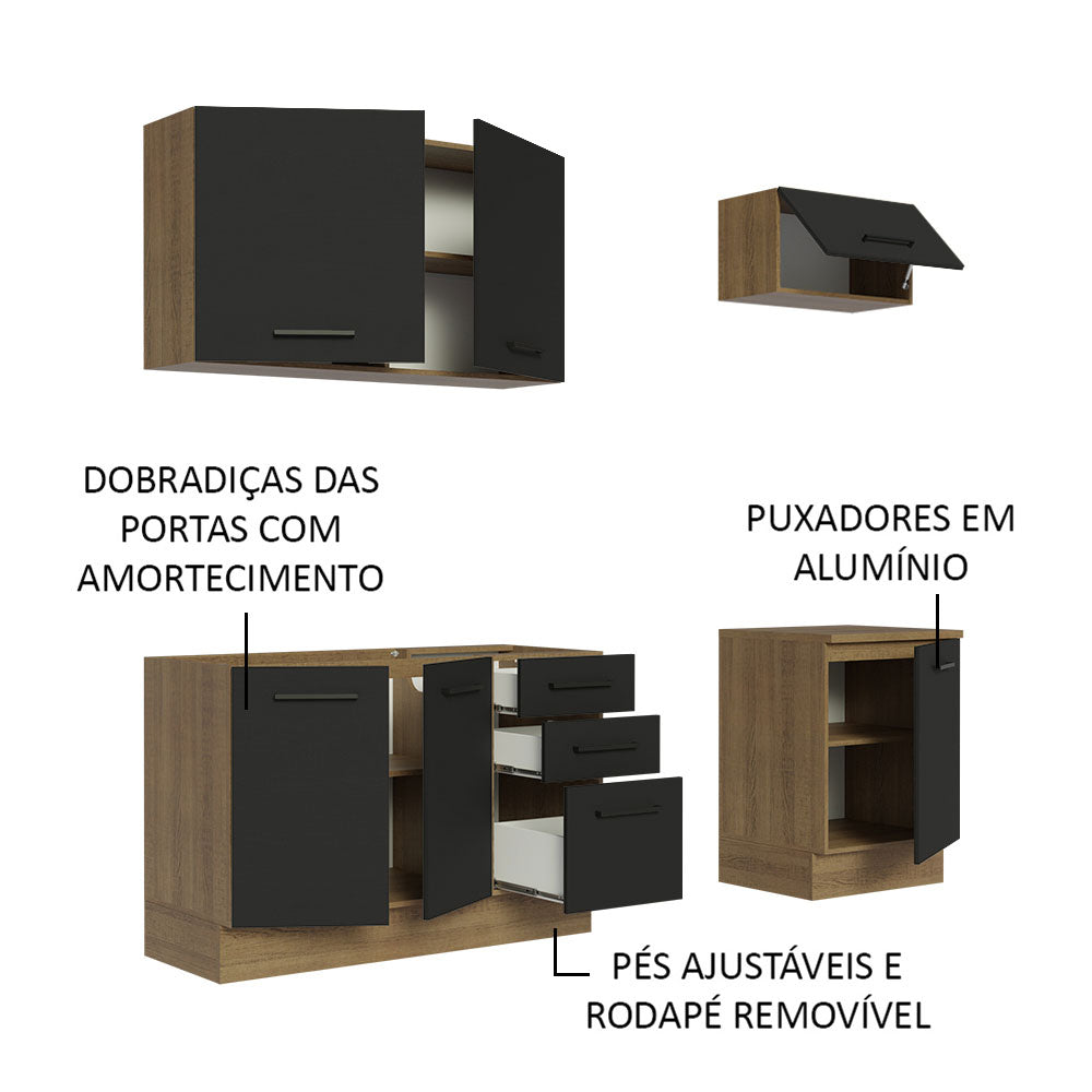 Armário de Cozinha Compacta 180cm Rustic Preto Agata Madesa 03