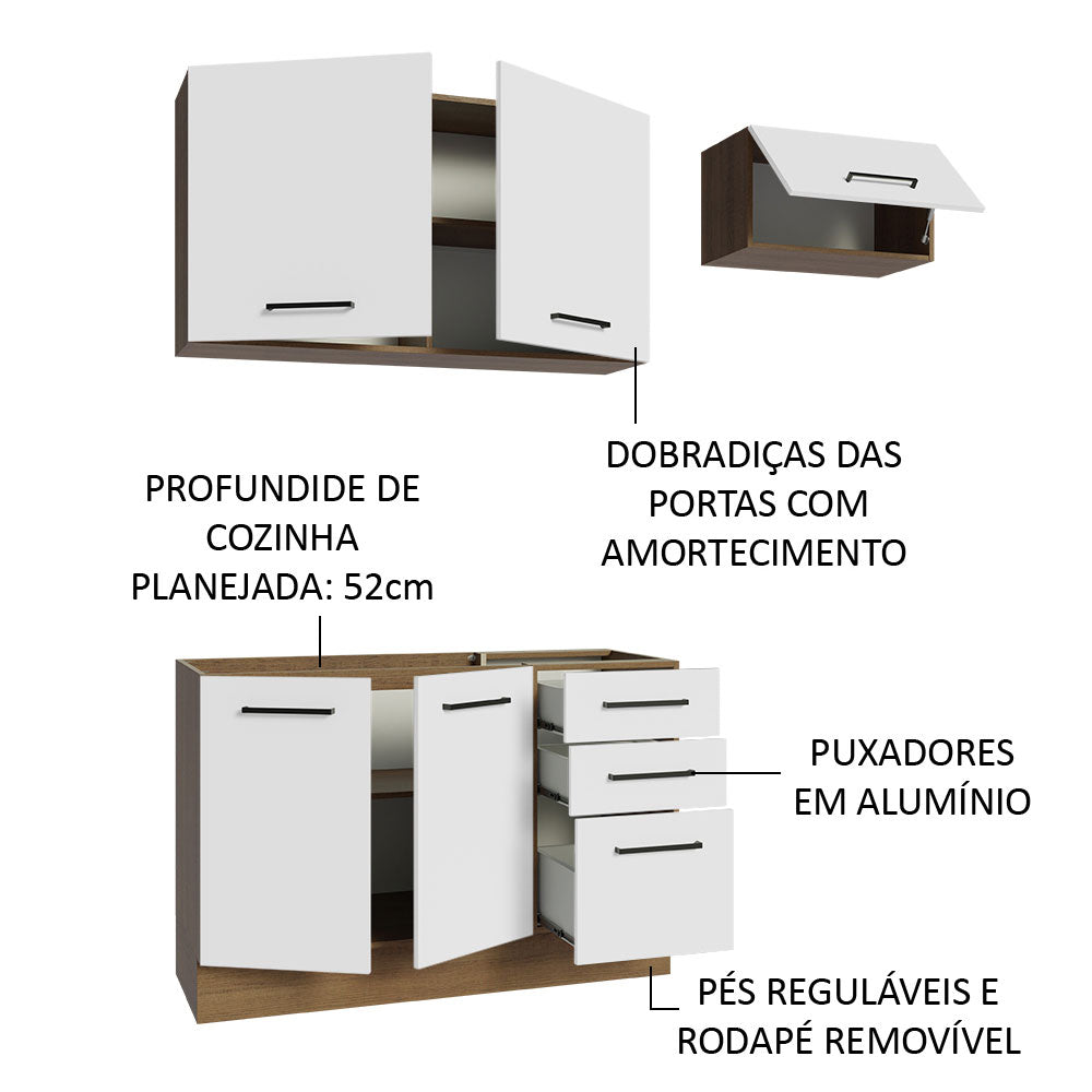 Armário de  Cozinha Compacta 180cm Rustic/Branco Agata Madesa 09