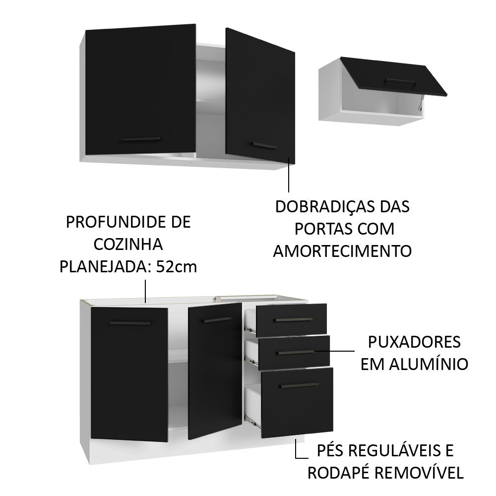 Armário de  Cozinha Compacta 180cm Branco/Preto Agata Madesa 09