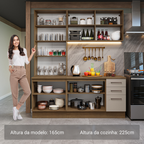 Armário de Cozinha Compacta 190cm com Cristaleira Rustic/Crema Agata Madesa 01