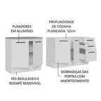 Kit com 2 Balcões de Cozinha Madesa Agata 3 Gavetas 4 Portas (Sem Tampo e Pia) Branco