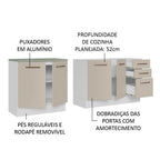 Kit com 2 Balcões de Cozinha 3 Gavetas 4 Portas (Sem Tampo e Pia) Branco/Crema Agata Madesa