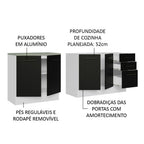 Kit com 2 Balcões de Cozinha Madesa Agata 3 Gavetas 4 Portas (Sem Tampo e Pia) Branco/Preto