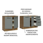 Kit com 2 Balcões de Cozinha Madesa Agata 3 Gavetas 4 Portas (Sem Tampo e Pia) Rustic/Cinza
